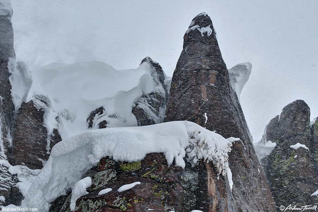 golden cliffs - cornice - snowstorm north table mountain - 14 march 2024