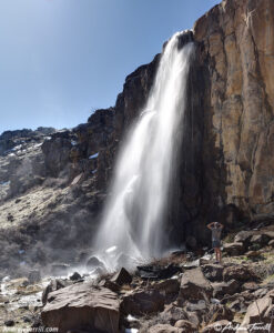 north table mountain - figure looking at waterfall - 21 march 2024