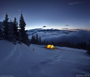 camping above the clouds forest snow - 10 may 2024