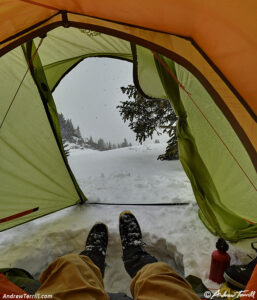 view from a tent winter