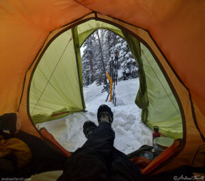 view from the tent snow camp 30 december 2024